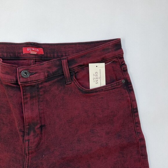 Guess Men's Slim Denim Shorts Destroy Super Stretch Dye Red Comfort Size 40 - Picture 3 of 7